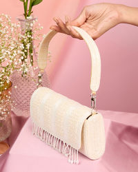 Mohey Women Elegant Cream Silk Celebration Bag