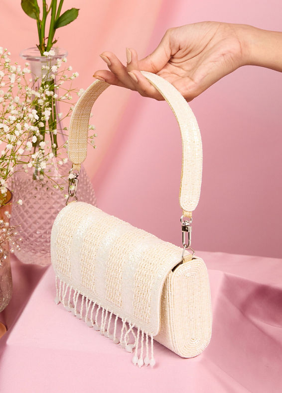 Mohey Women Elegant Cream Silk Celebration Bag