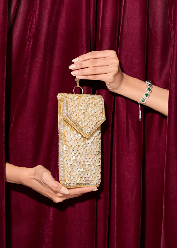 Mohey Women Glistening Gold Festive Bag