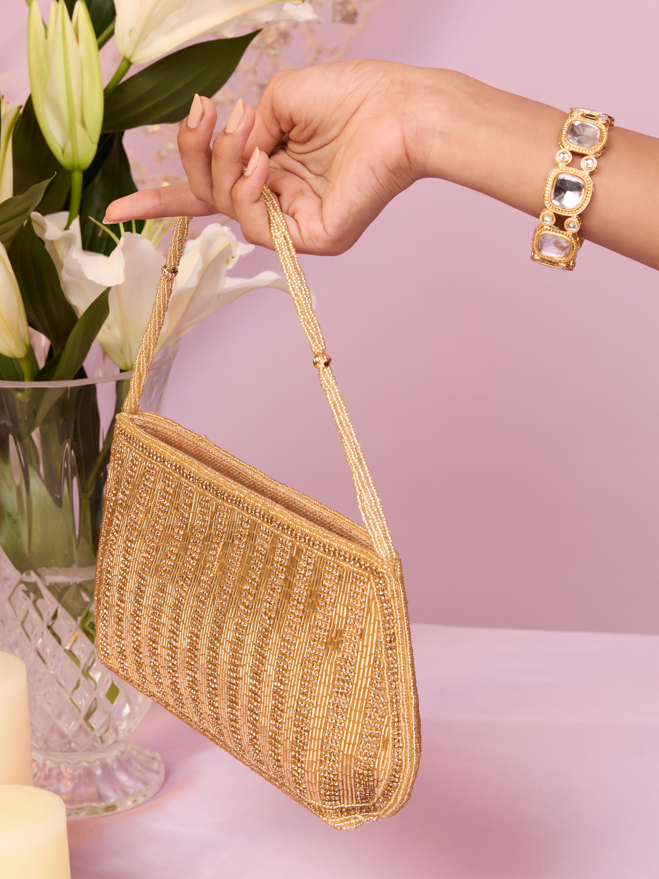 Mohey Women Elegant Beige Art Silk Bag