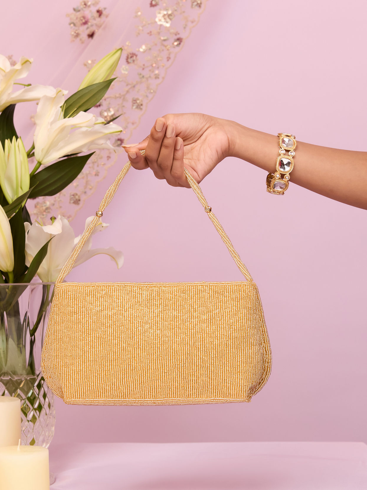 Mohey Women Elegant Beige Art Silk Bag