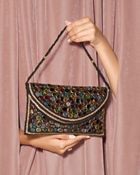 Mohey Women Black Jute Celebration Bag