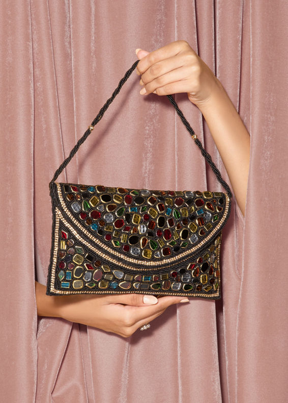 Mohey Women Black Jute Celebration Bag