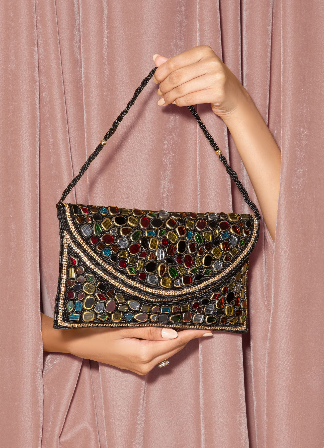 Mohey Women Black Jute Celebration Bag