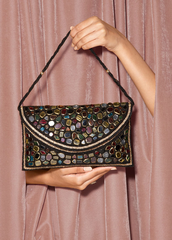 Mohey Women Black Jute Celebration Bag