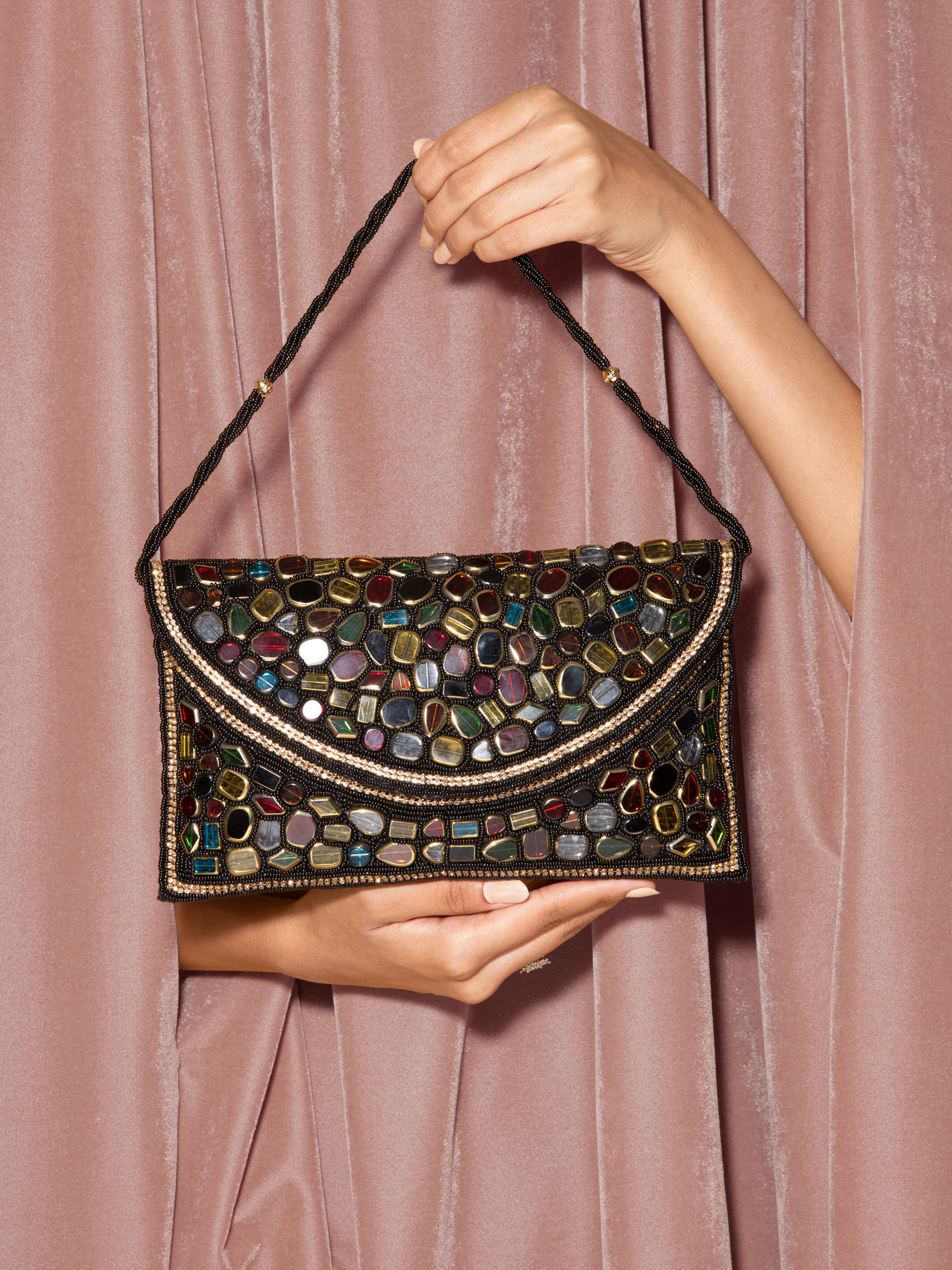 Mohey Women Black Jute Celebration Bag
