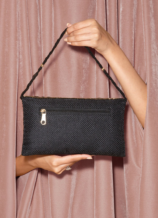 Mohey Women Black Jute Celebration Bag