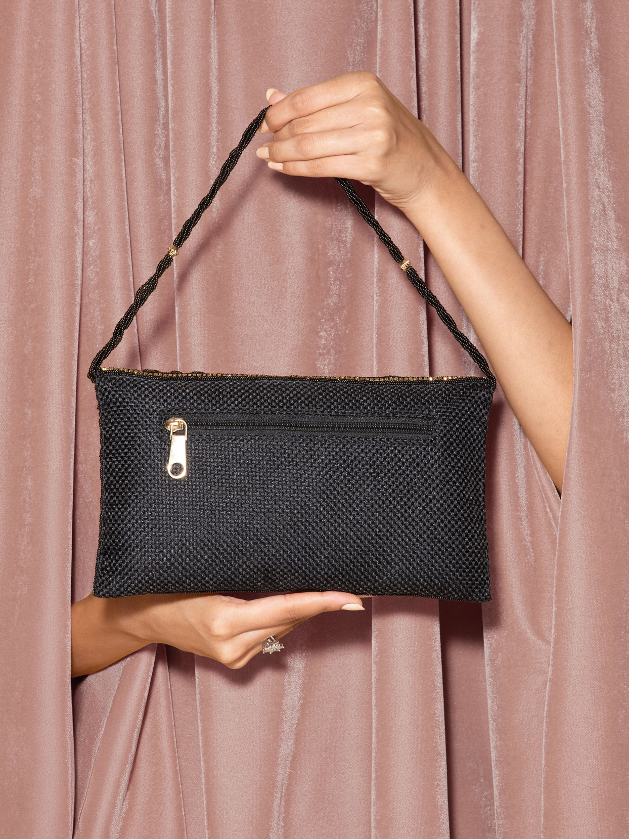 Mohey Women Black Jute Celebration Bag