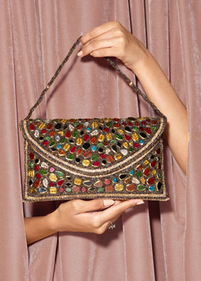 Mohey Women Beige Tassel Accent Envelope Bag