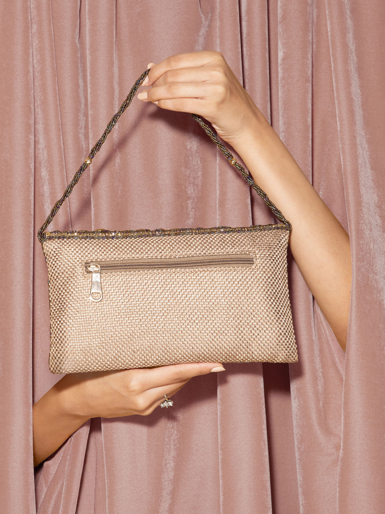 Mohey Women Beige Tassel Accent Envelope Bag