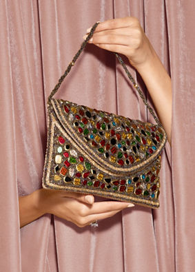 Mohey Women Beige Tassel Accent Envelope Bag