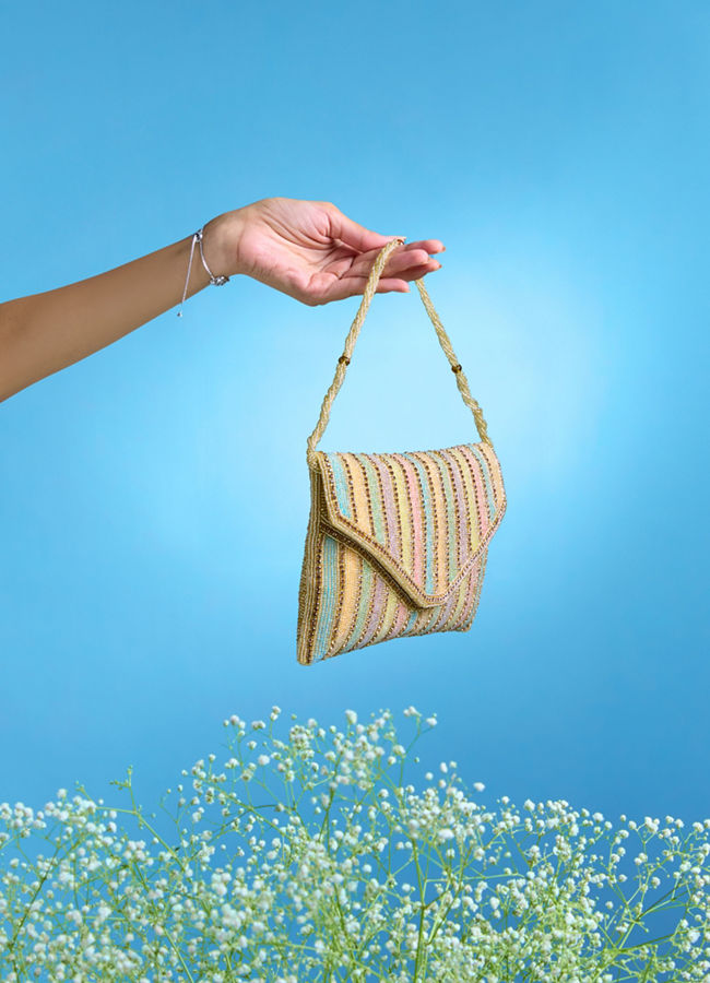 Mohey Women Beige Festive Envelope Bag