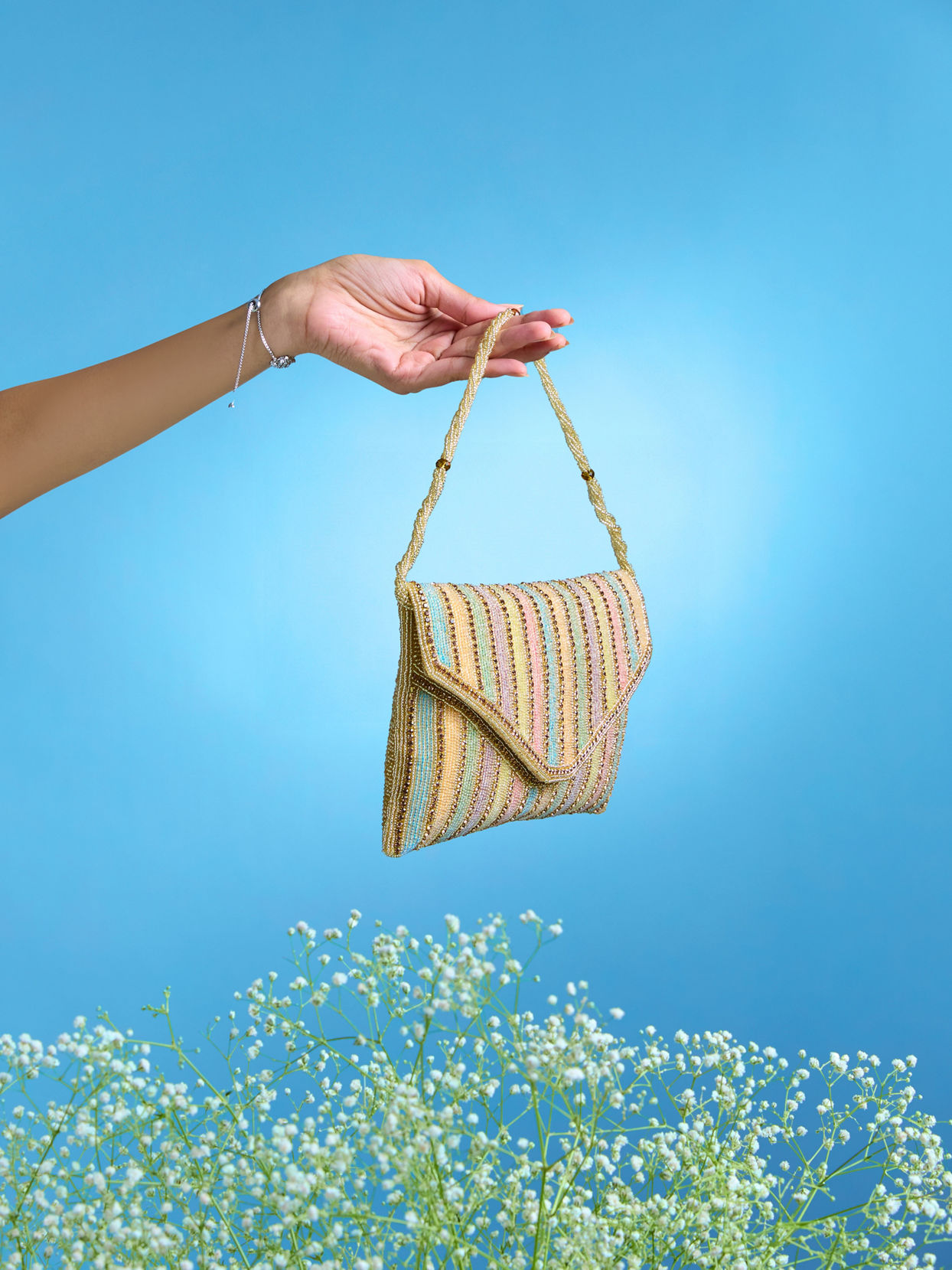 Mohey Women Beige Festive Envelope Bag