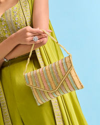 Mohey Women Beige Art Silk Festive Envelope Bag