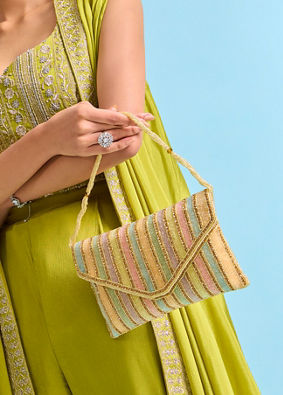 Mohey Women Beige Festive Envelope Bag
