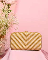 Mohey Women Elegant Shimmer Gold Clutch Bag