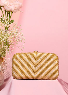 Mohey Women Elegant Shimmer Gold Clutch Bag