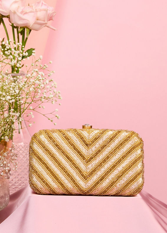 Mohey Women Elegant Shimmer Gold Clutch Bag