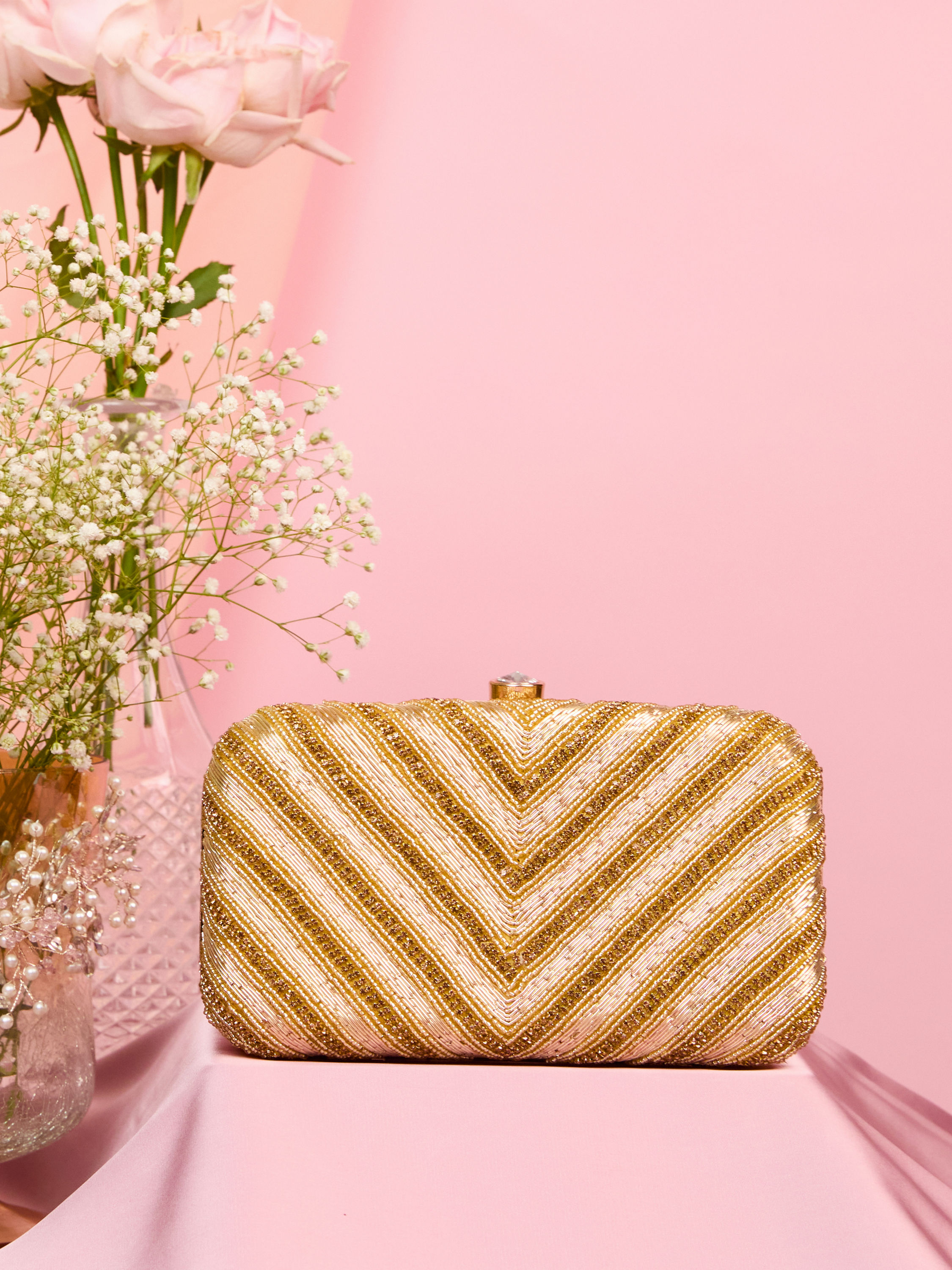 Mohey Women Elegant Shimmer Gold Clutch Bag