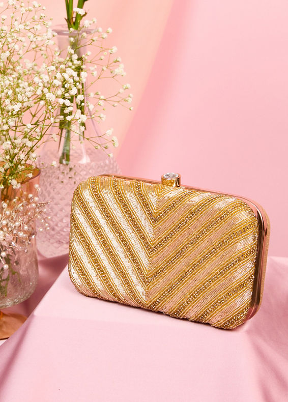 Mohey Women Elegant Shimmer Gold Clutch Bag