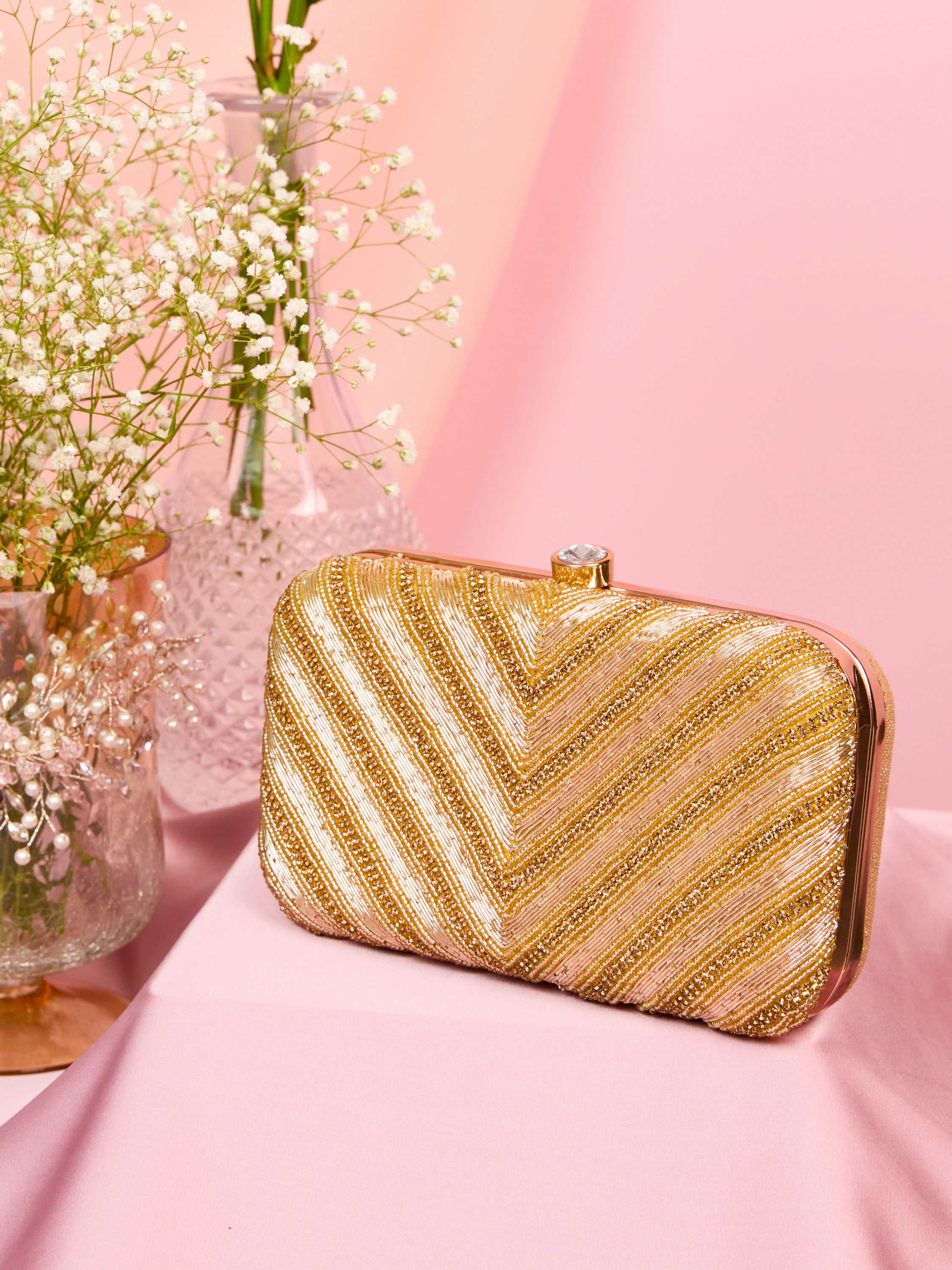 Mohey Women Elegant Shimmer Gold Clutch Bag