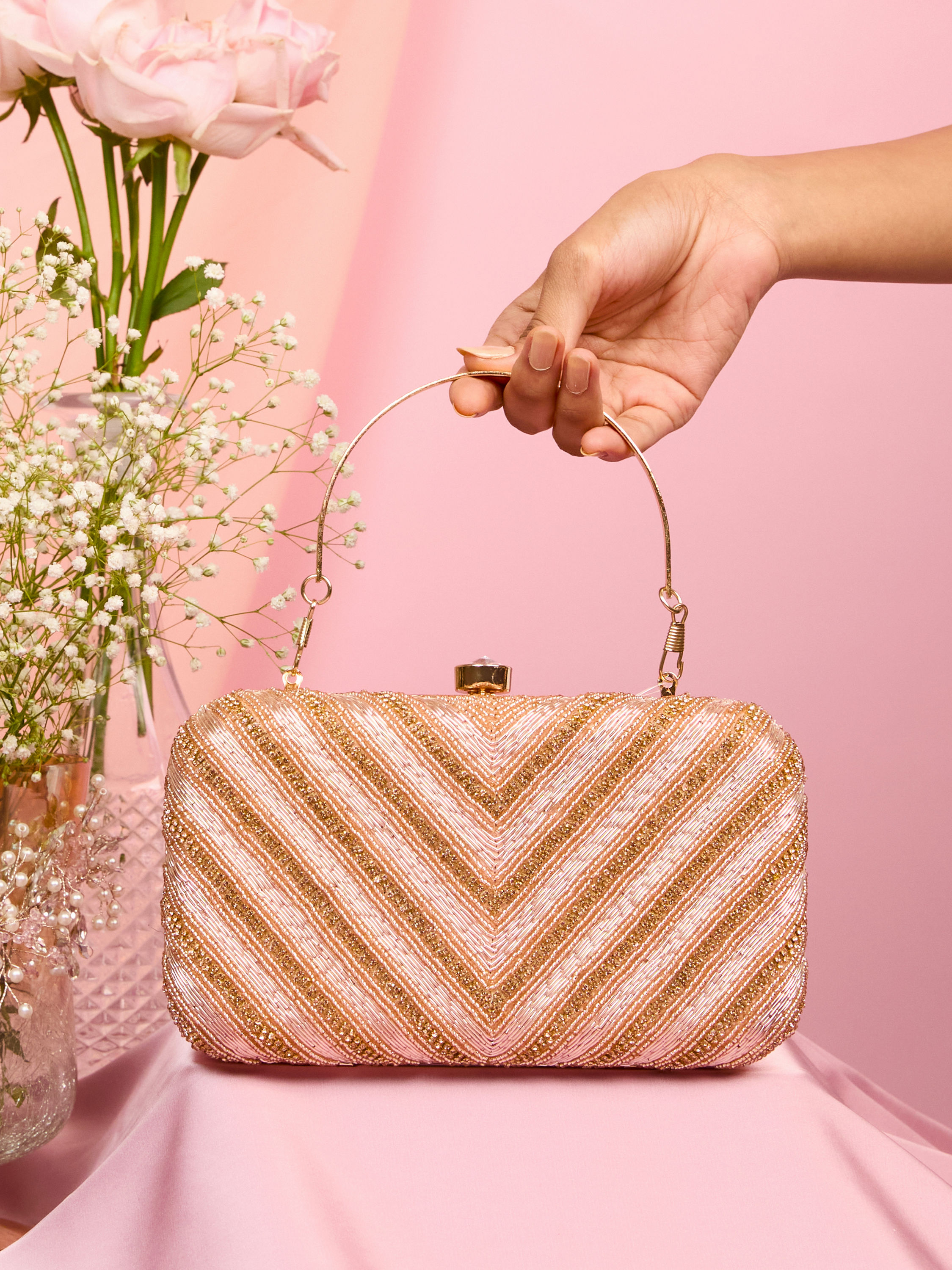 Mohey Women Dusty Pink Festive Clutch Bag