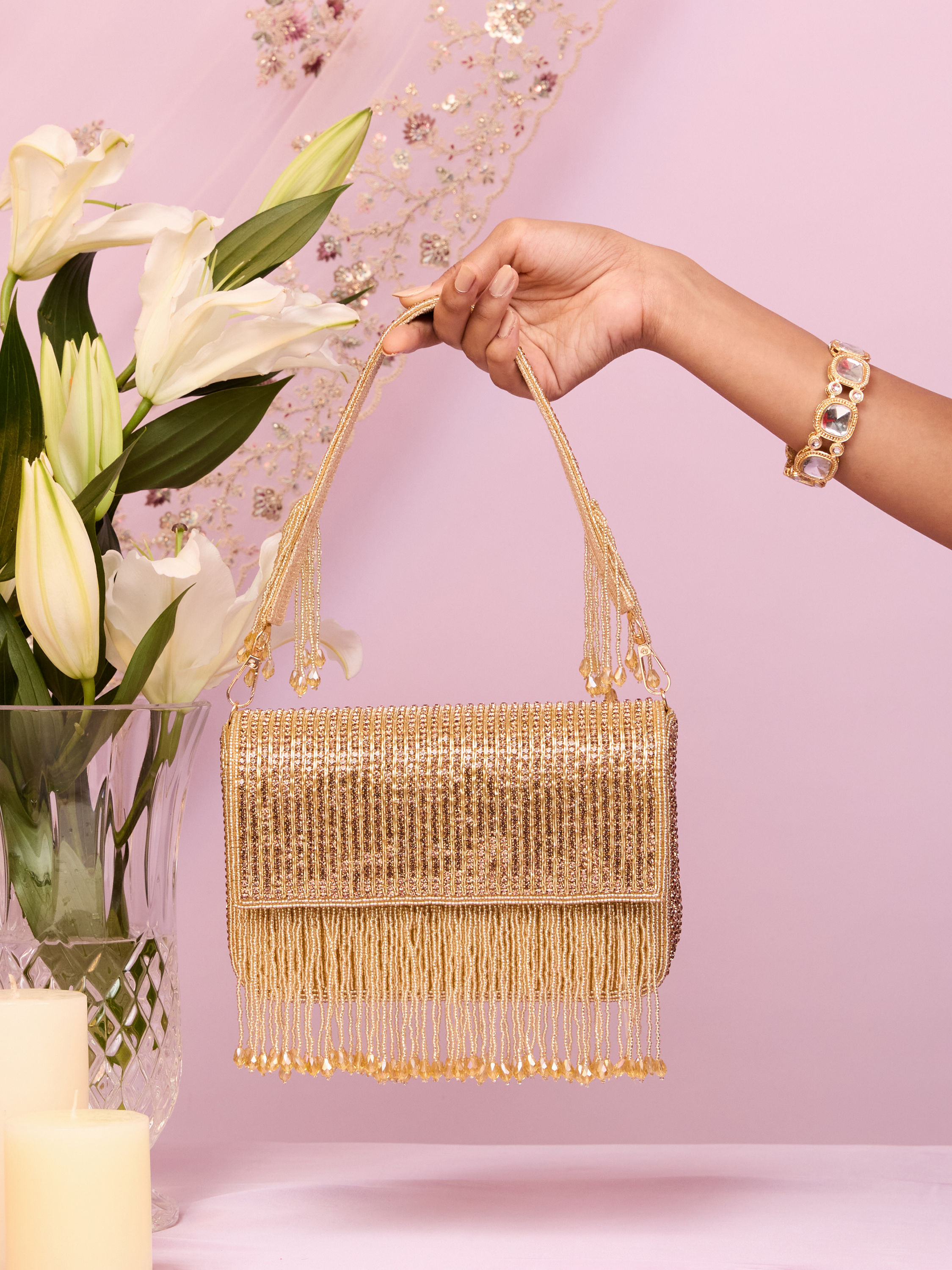 Buy Gold Top Handle Bag Online in India @Mohey - Bag for Women