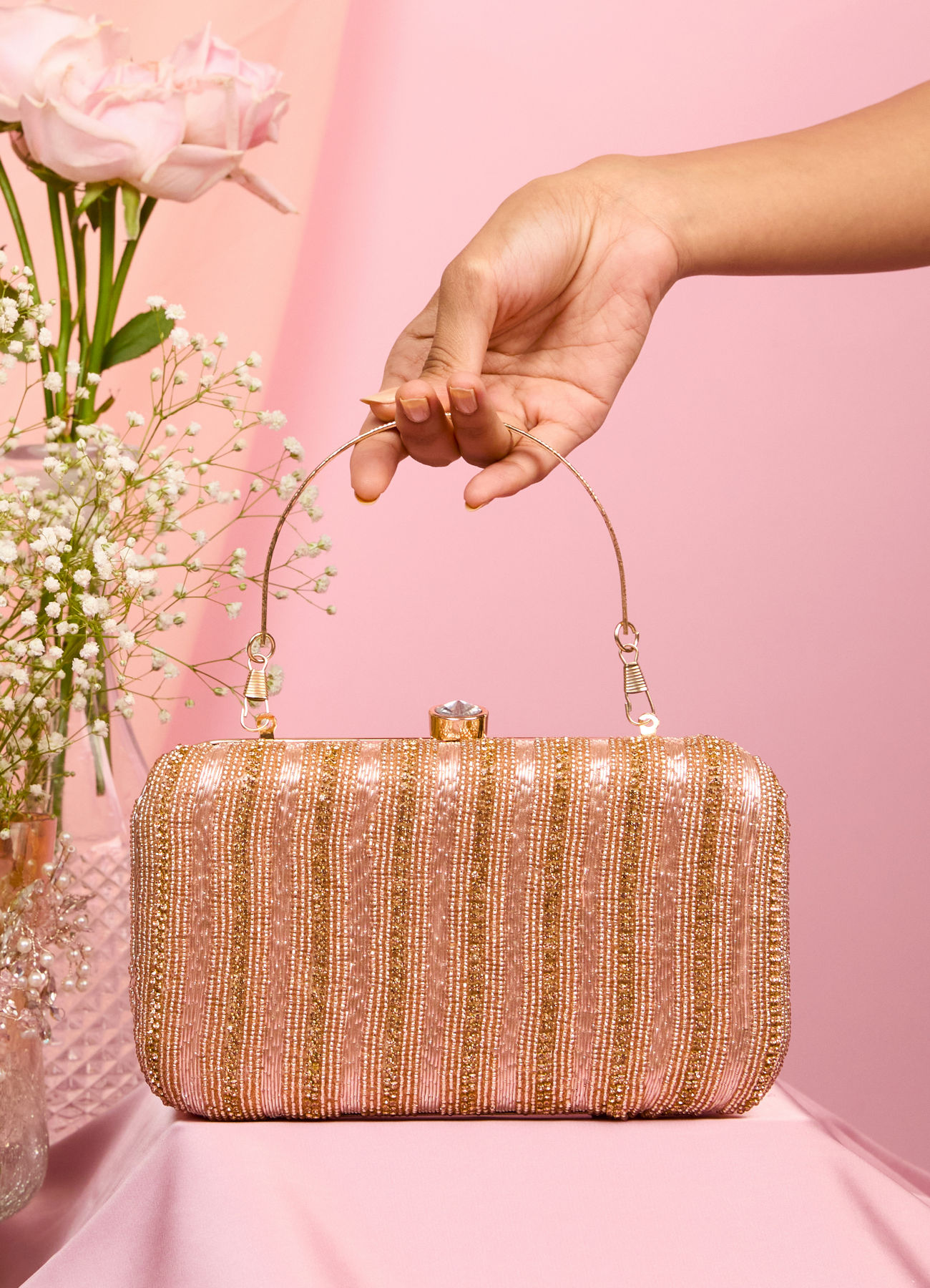 Mohey Women Dusty Pink Exquisite Clutch Bag
