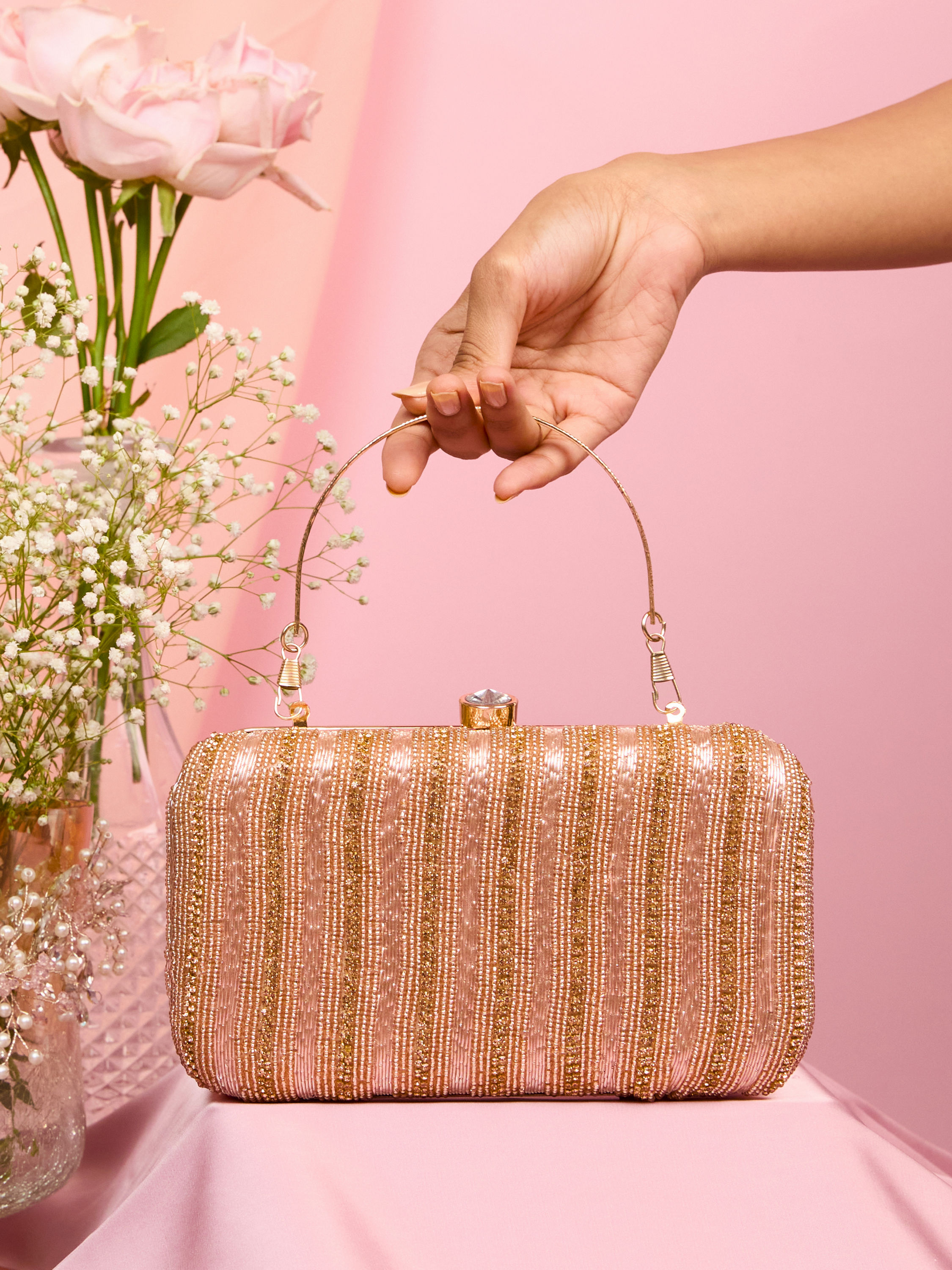 Mohey Women Dusty Pink Exquisite Clutch Bag