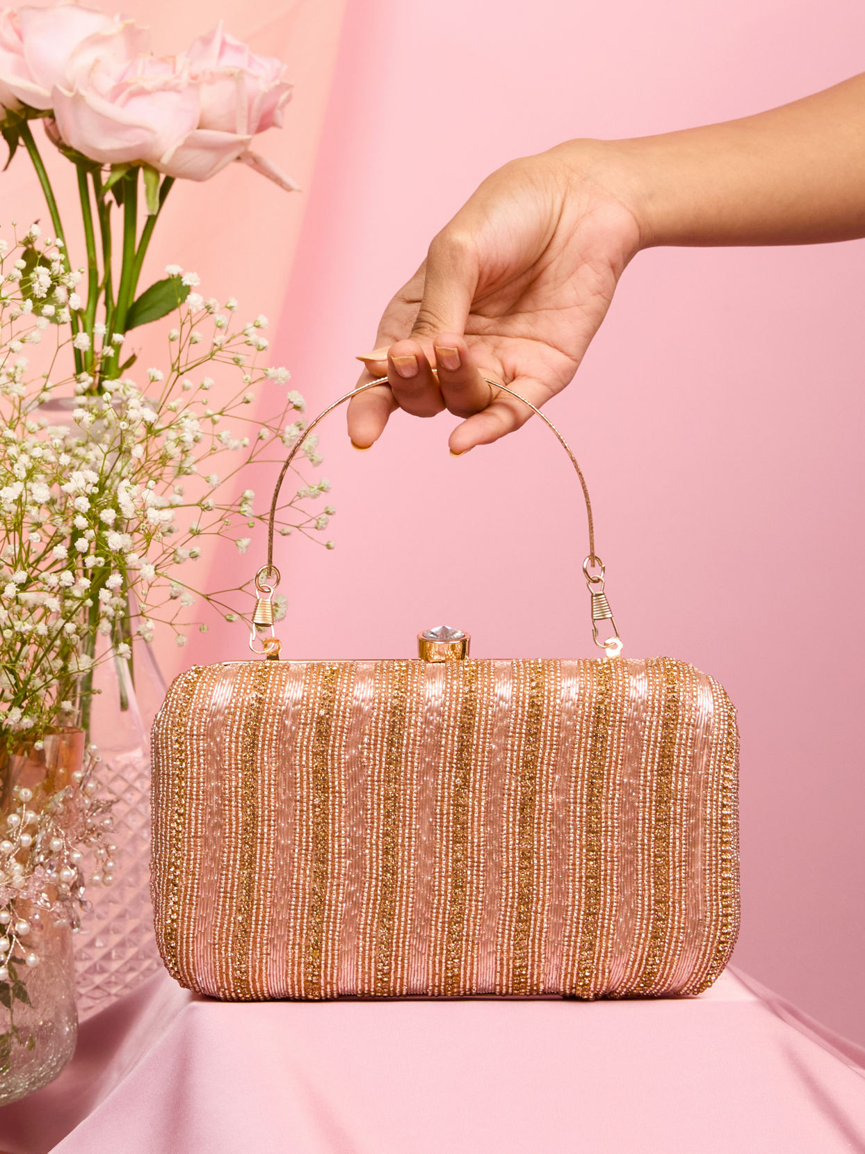 Mohey Women Dusty Pink Exquisite Clutch Bag