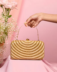 Mohey Women Elegant Beige Art Silk Clutch Bag