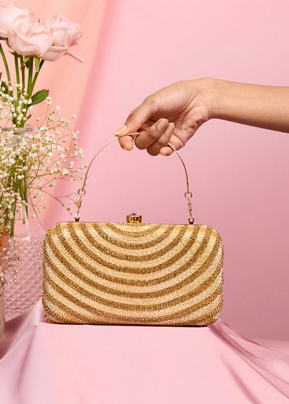 Mohey Women Elegant Beige Art Silk Clutch Bag