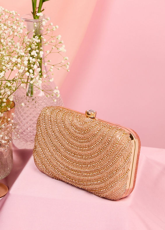 Mohey Women Dusty Pink Art Silk Clutch Bag