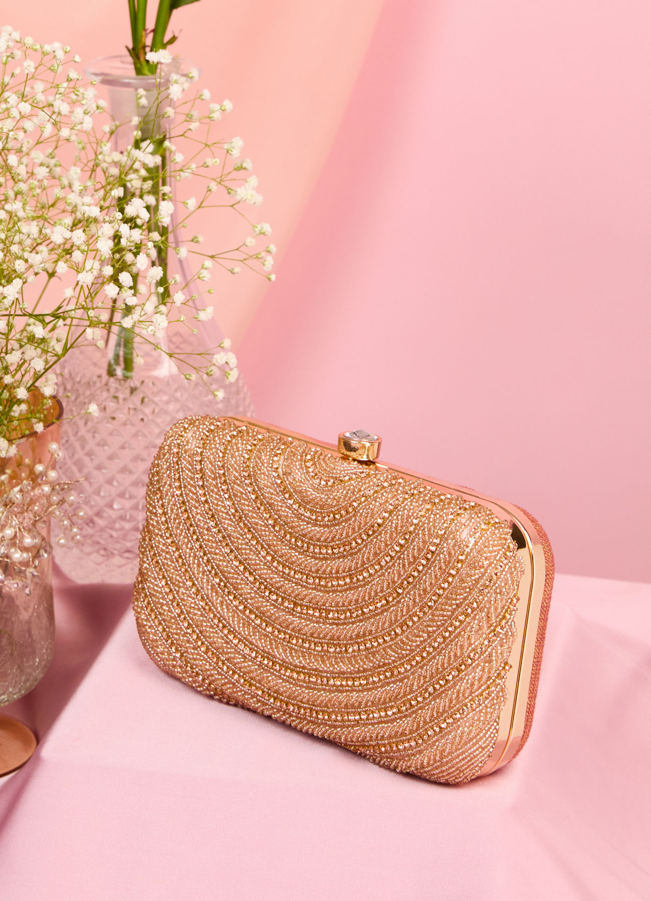 Mohey Women Dusty Pink Art Silk Clutch Bag
