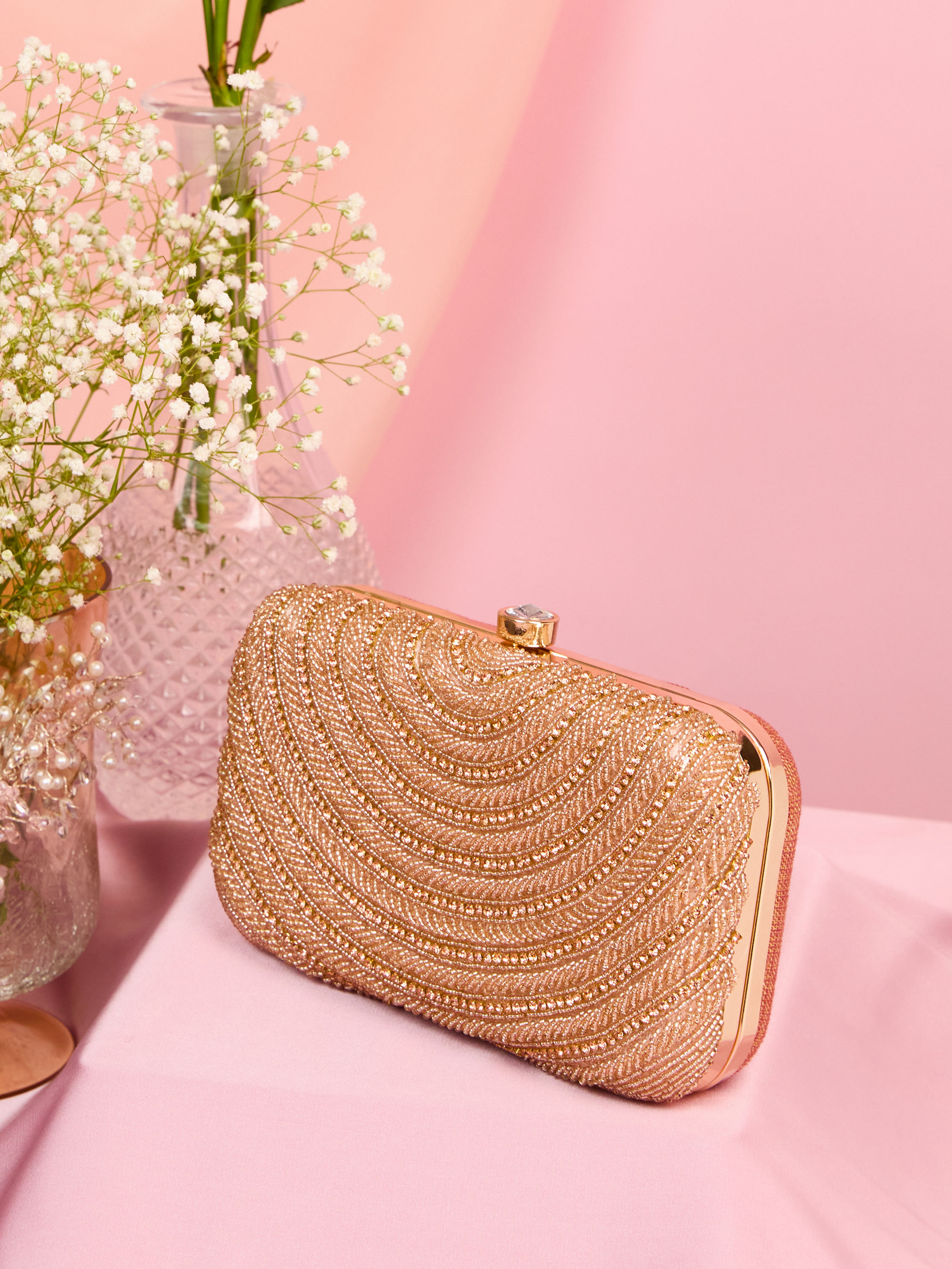 Mohey Women Dusty Pink Art Silk Clutch Bag