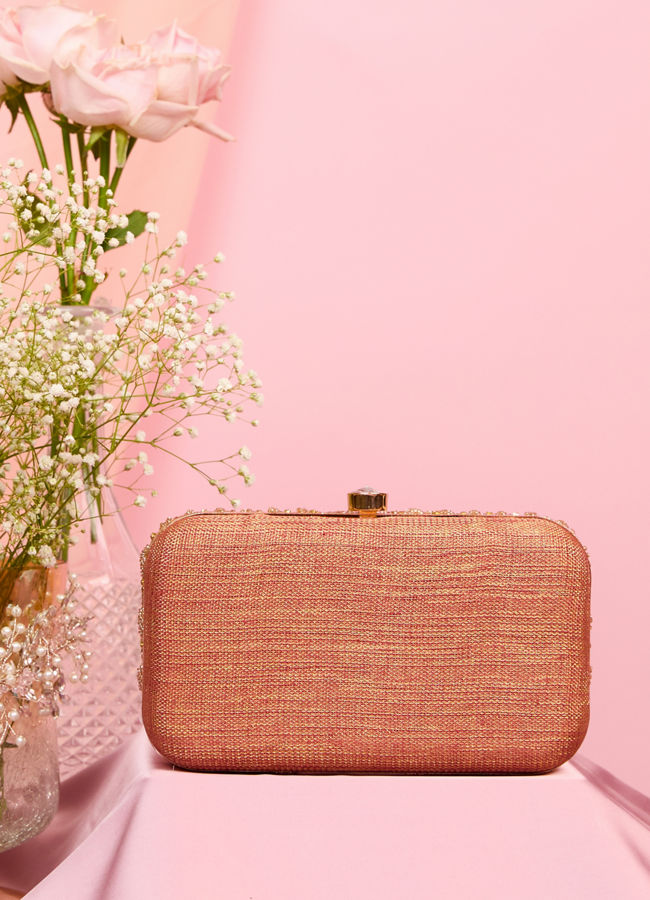 Mohey Women Dusty Pink Art Silk Clutch Bag