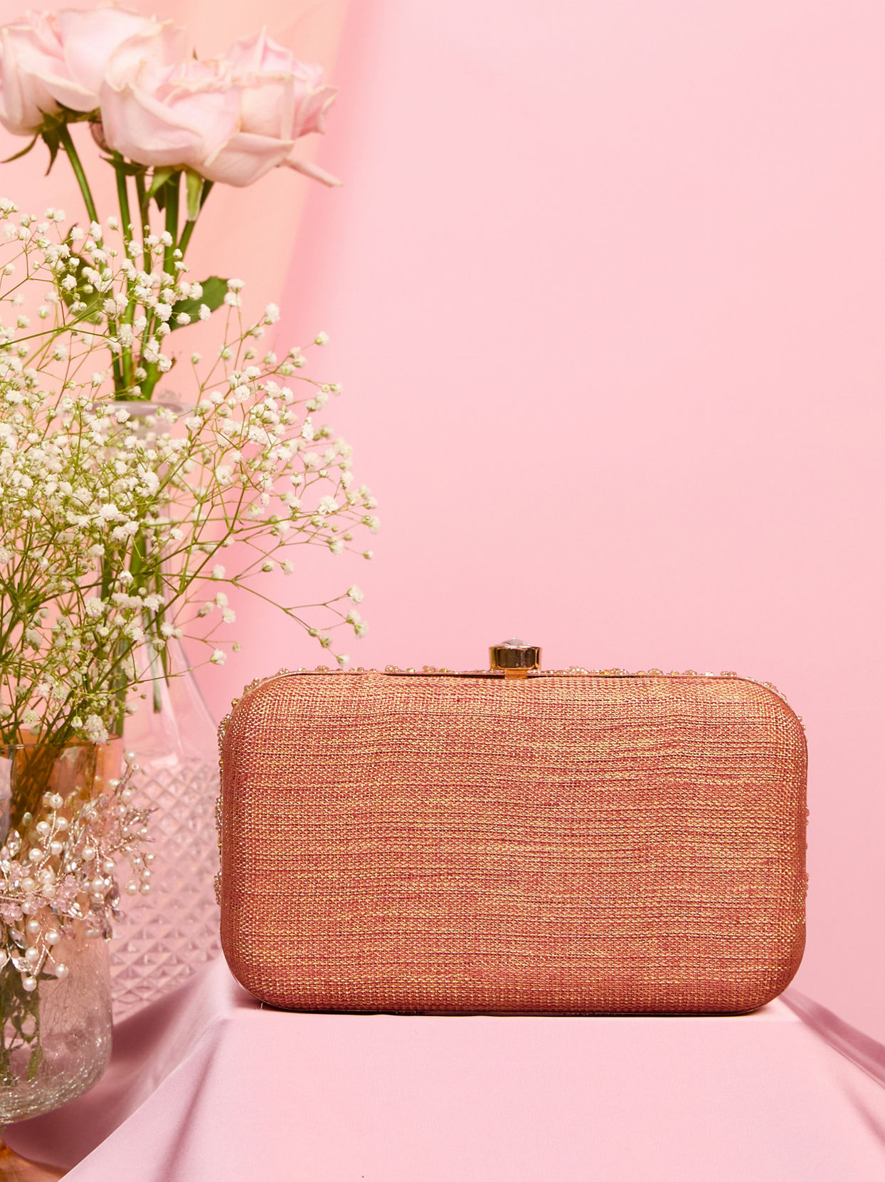 Mohey Women Dusty Pink Art Silk Clutch Bag