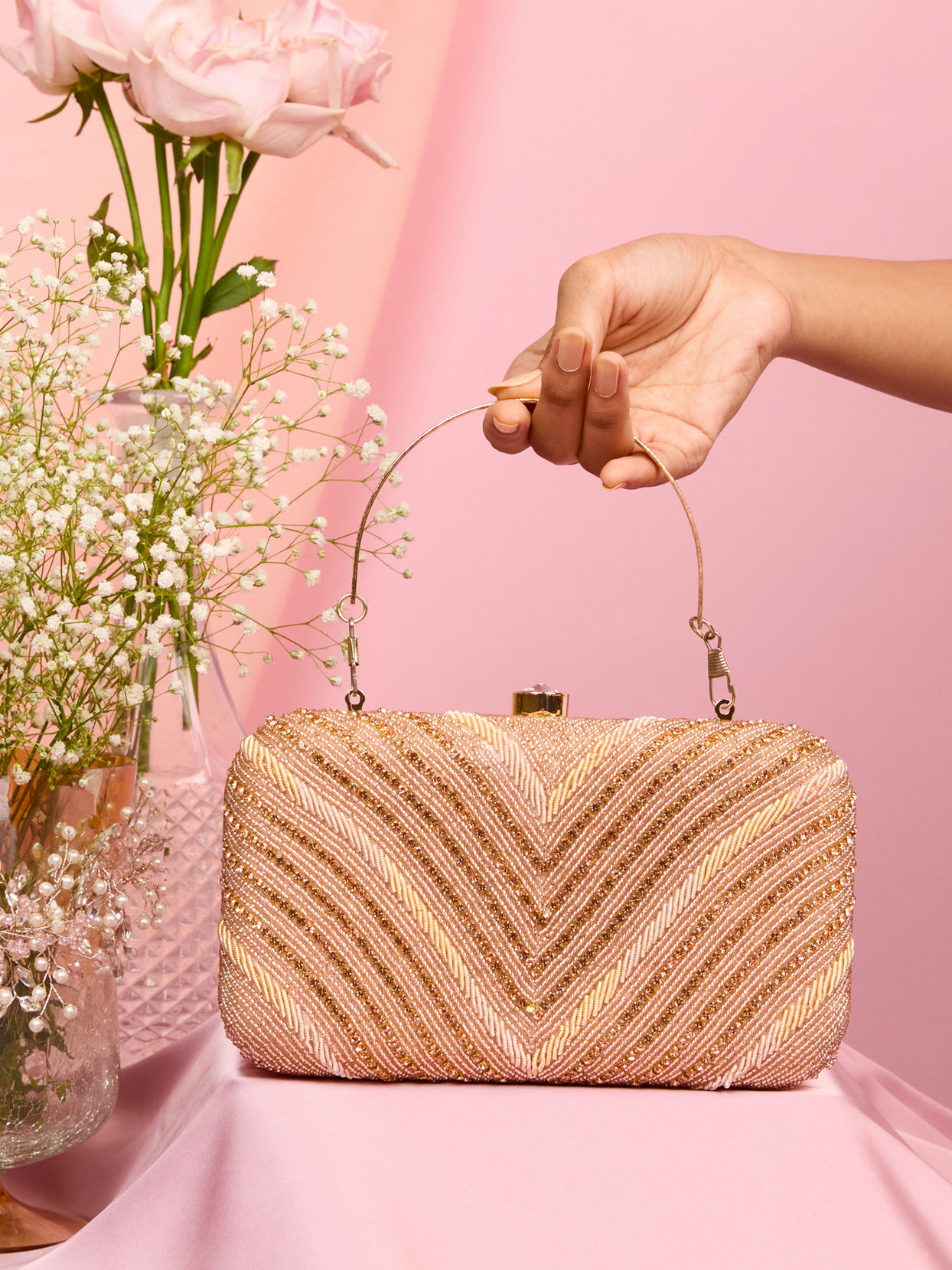Mohey Women Dusty Pink Festive Handbag Clutch Bag