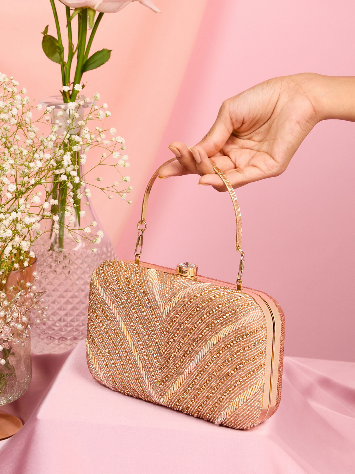 Mohey Women Dusty Pink Festive Handbag Clutch Bag