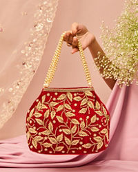 Mohey Women Maroon Artistic Silk Bag