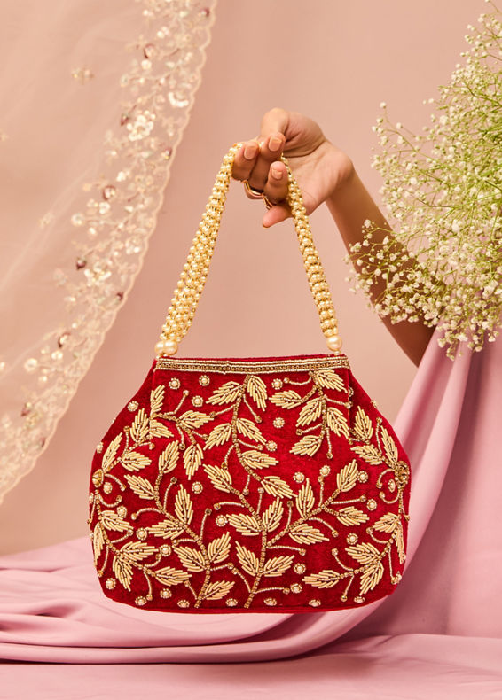 Mohey Women Maroon Artistic Silk Bag