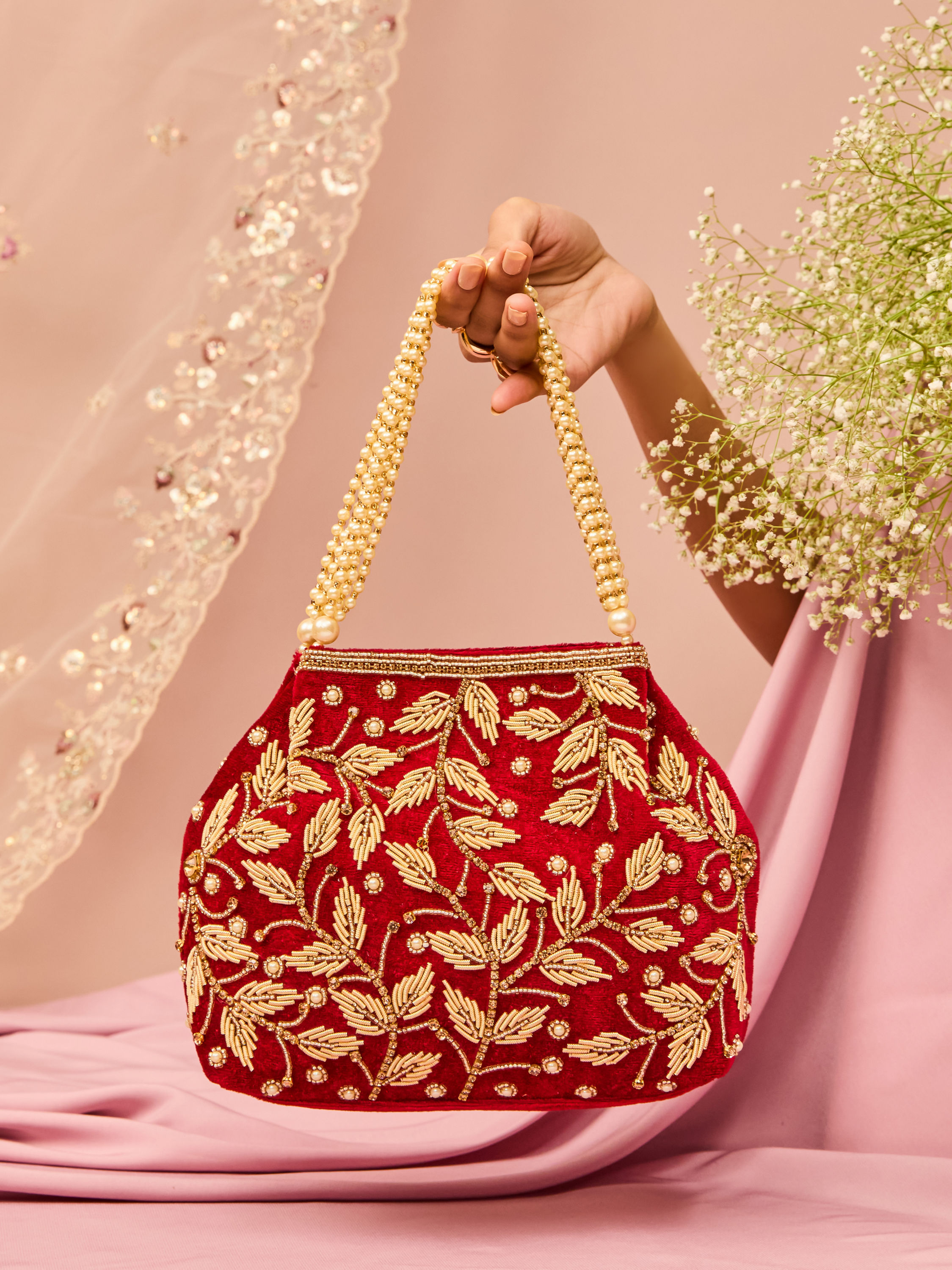 Mohey Women Maroon Artistic Silk Bag