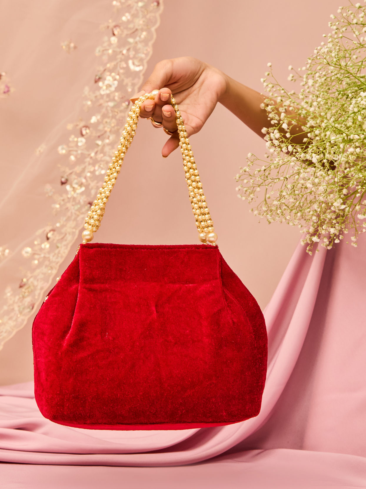 Mohey Women Maroon Artistic Silk Bag