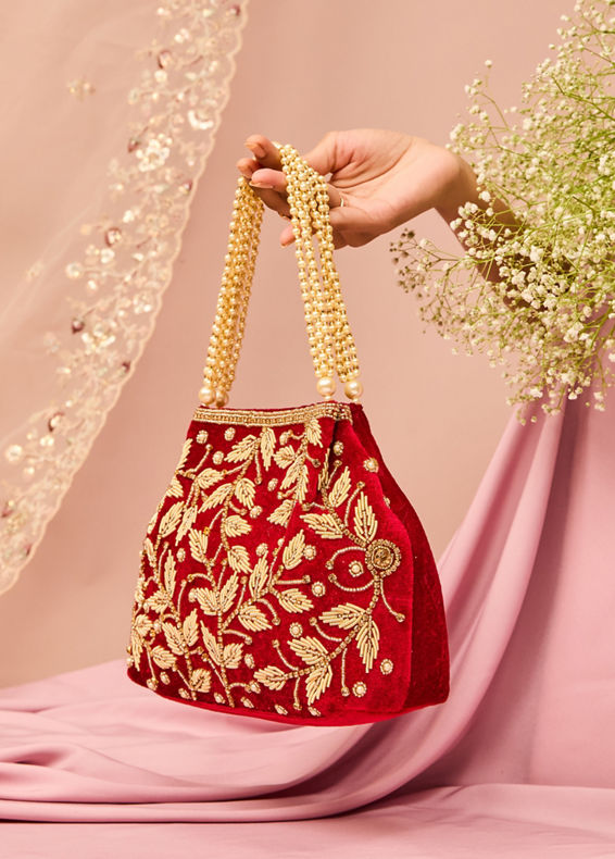 Mohey Women Maroon Artistic Silk Bag