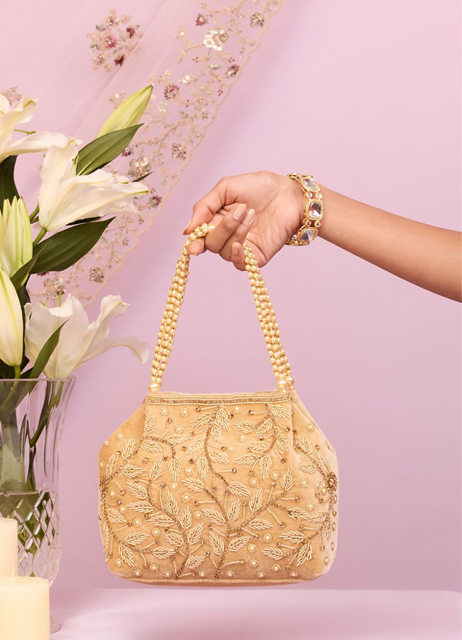 Mohey Women Beige Art Silk Top Handle Bag