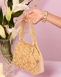 Mohey Women Beige Art Silk Top Handle Bag