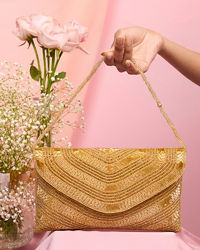 Mohey Women Golden Affluence Envelop Bag