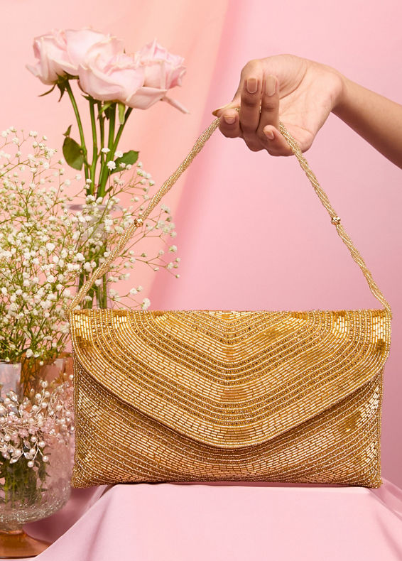 Mohey Women Golden Affluence Envelop Bag