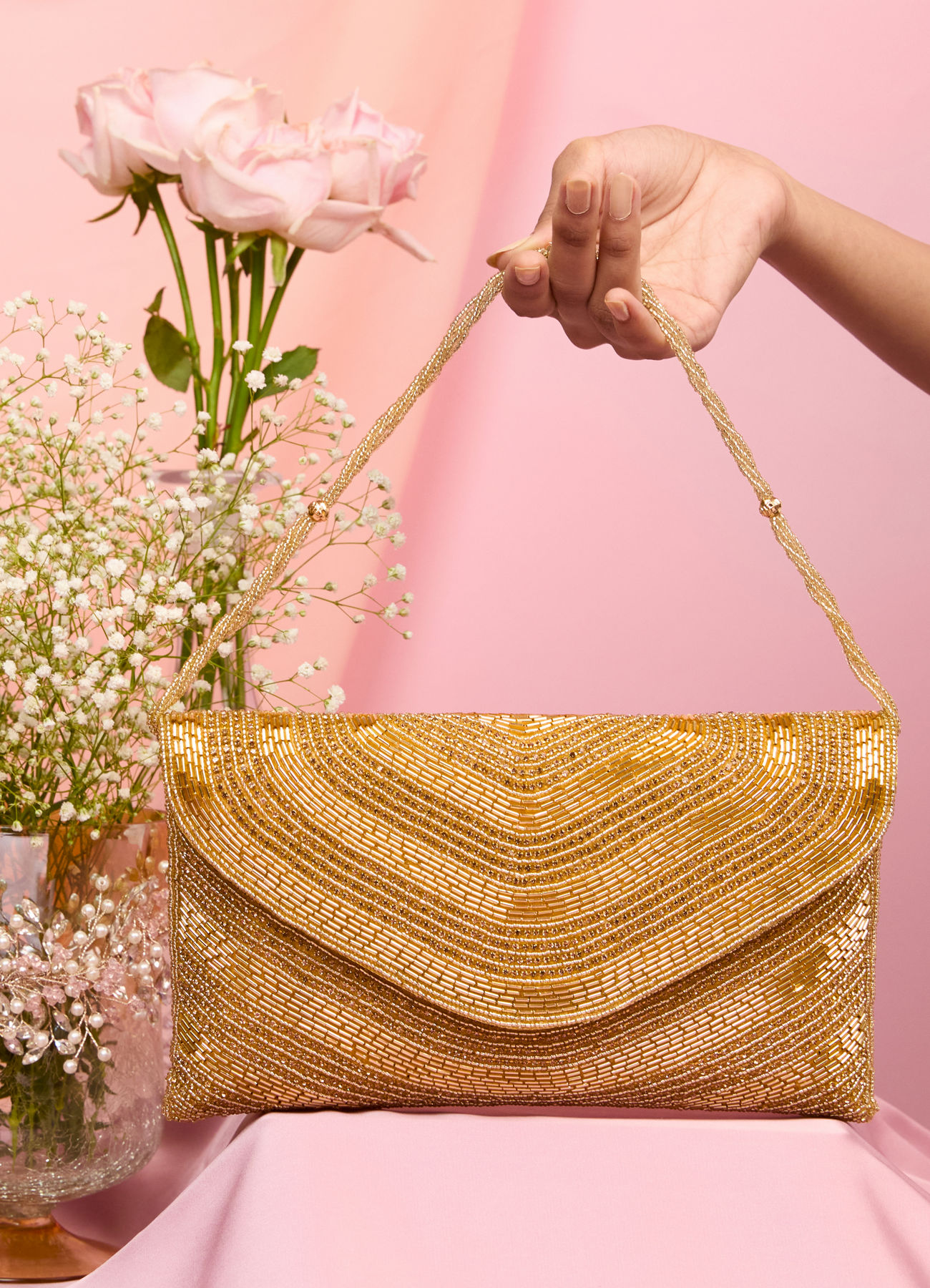 Mohey Women Golden Affluence Envelop Bag