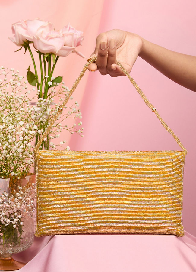 Mohey Women Golden Affluence Envelop Bag